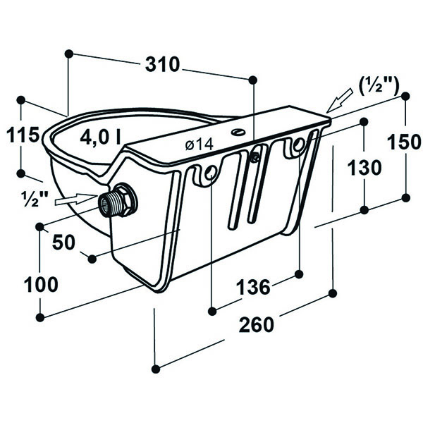 Drikkekar hest/småfe/storfe «Suevia340» emaljert, ½″tilkopling - Bilde 2